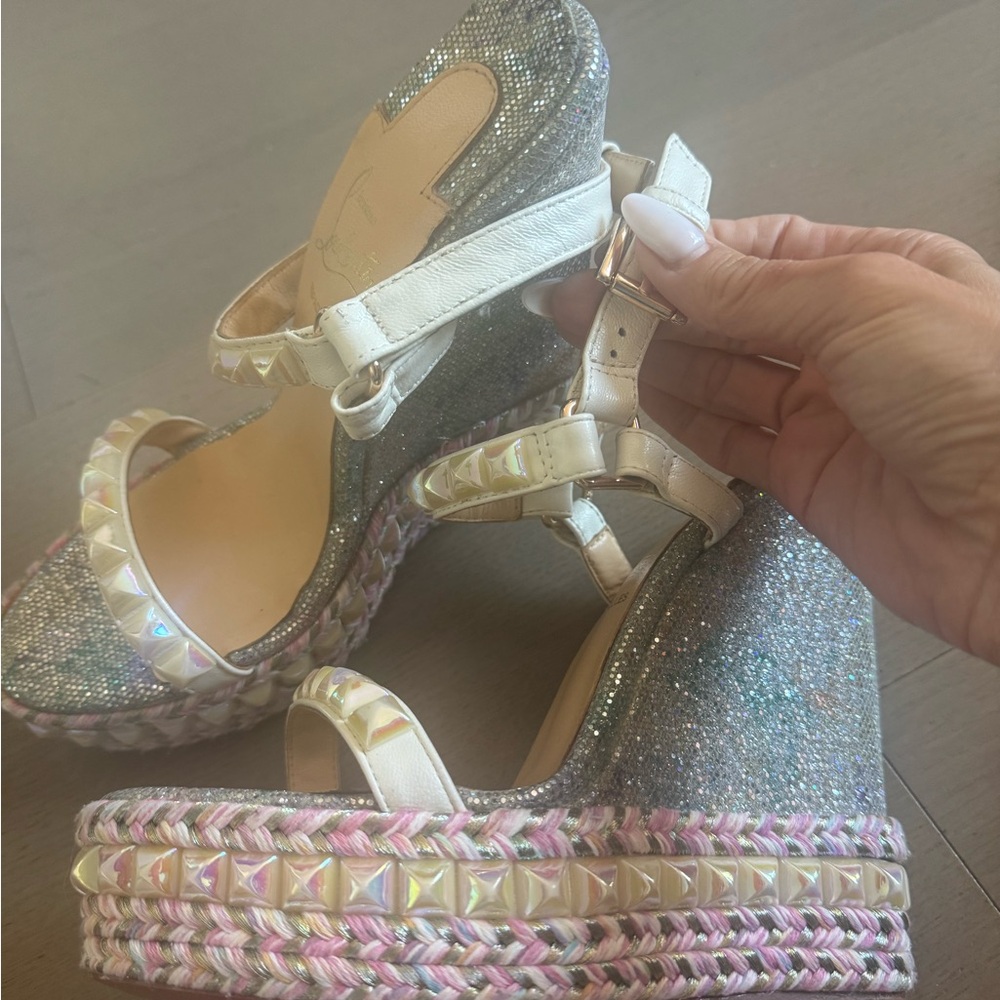 Christian Louboutin Glitter and Studded Wedges